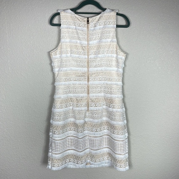 Vince Camuto Ivory Cream Lace Fringe Sheath Dress Sleeveless Career Sz 6 - Picture 5 of 14